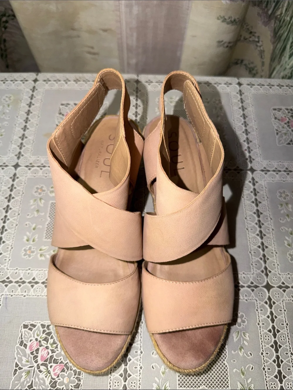 SOUL Naturalizer Blush Pink Crisscross Slingback Wedges